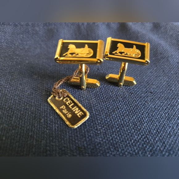 Celine Gold and Black Cufflinks - Picture 2 of 5